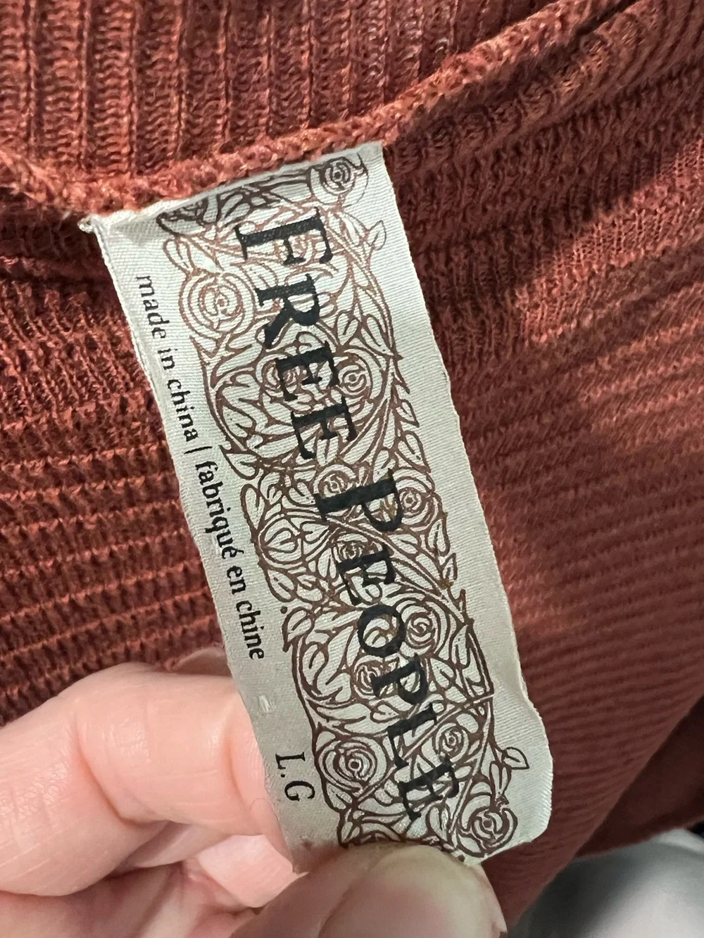 Free People Split - Back Boat Neck Rust /Terracotta Lace-Trim Sweater
